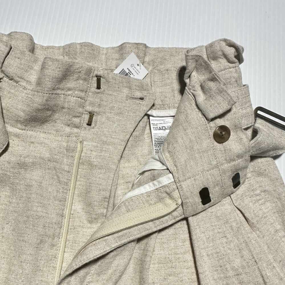 Banana Republic Linen Blend Pants Size 4 Women’s Wide Leg Beige Paperbag NWT - Picture 3 of 10
